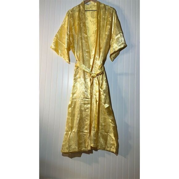 Vintage 100% Silk Yellow Kimono Robe | Dragon Embroidered | Luxury Lounge Wear - Picture 3 of 7